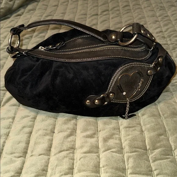 Juicy Couture Black Shoulder Bag with Heart Accent - Picture 1 of 7